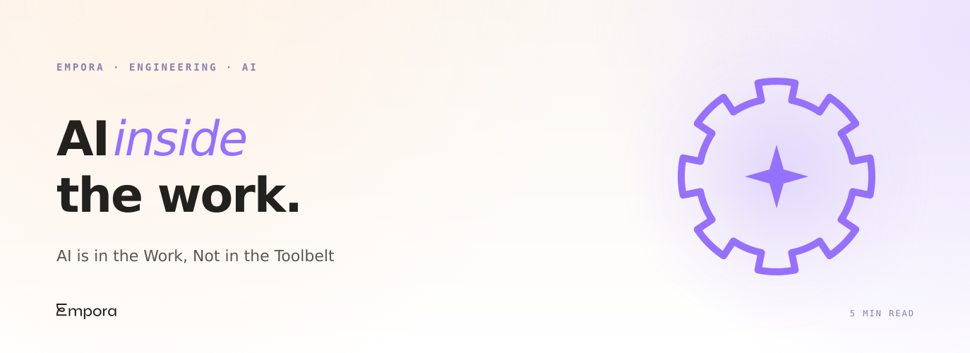 Editorial banner for AI is in the work, not in the toolbelt