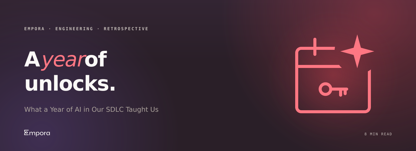 Editorial banner for What a year of AI in our SDLC taught us